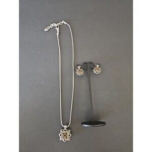 Brighton Audobon Reversible Two-Tone Retired Necklace Post Earrings Matching Set